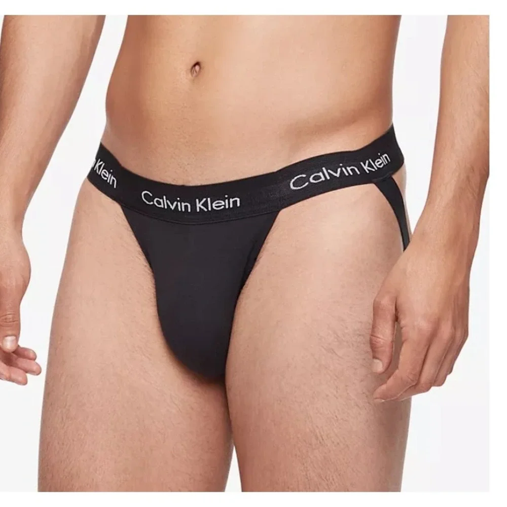 Calvin Klein 2 PACK Jock Straps Black Cotton Stretch Mens Large‎ NIB